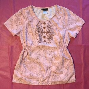 Cherokee Floral Paisleys Scrub Top Size Small